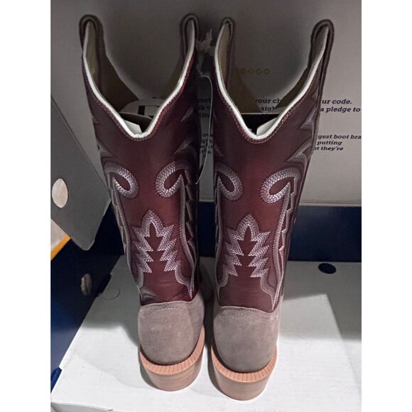 R. Watson Womens Western Cowboy Boots Sz 6 B Leather Embroidered Dark Cherry - Picture 4 of 11